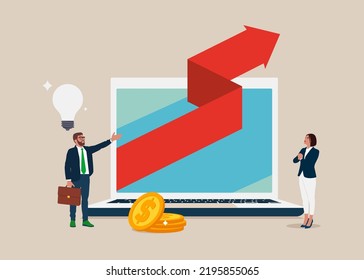 Financial consulting, investment and savings. Invest analysis, return of investment, investment growth.  Vector illustration.