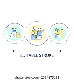 Financial consulting team loop concept icon. Finance management staff. Successful teamwork abstract idea thin line illustration. Isolated outline drawing. Editable stroke. Arial font used