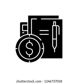 Financial contract black icon, vector sign on isolated background. Financial contract concept symbol, illustration 
