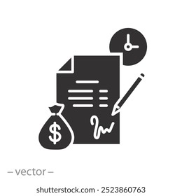 financial contract and salary, conditions loan or credit, icon, settlement service, legal agreement, payment cost, flat vector illustration