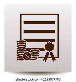 Financial contract vector icon on a realistic paper background with shadow .Flat design style.