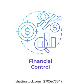 Icono de concepto de gradiente azul de control financiero. Seguimiento de métricas estadísticas. Rentabilidad empresarial. Ilustración de línea de forma redonda. Abstractas idea. Diseño gráfico. Fácil de usar en infografía