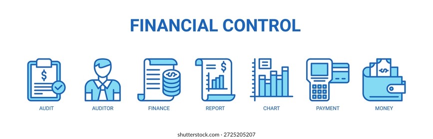 Financial Control web banner icon vector illustration concept for business with icon of audit, auditor, finance, report, chart, payment, and money.