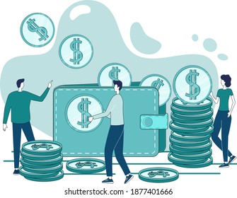 Control financiero.Las personas se dedican a planificar y controlar su presupuesto.Auditoría financiera y análisis de procesos financieros.Ilustración vectorial plana.