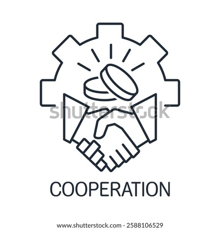 Financial cooperation, mutual assistance, interaction.Joint business collaboration .Wealth Creation. Vector linear icon illustration isolated on white background.