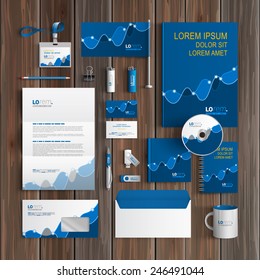 Financial corporate identity template design with blue chart. Business stationery
