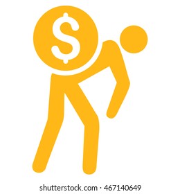 Financial Courier icon. Vector style is flat iconic symbol with rounded angles, yellow color, white background.