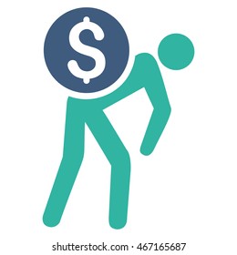 Financial Courier icon. Vector style is bicolor flat iconic symbol with rounded angles, cobalt and cyan colors, white background.