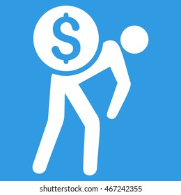 Financial Courier icon. Vector style is flat iconic symbol with rounded angles, white color, blue background.