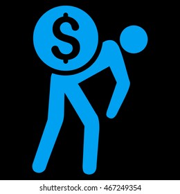 Financial Courier icon. Vector style is flat iconic symbol with rounded angles, blue color, black background.
