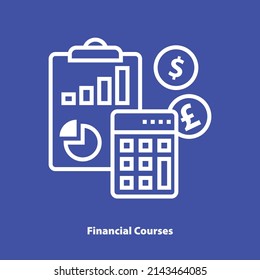 Financial courses linear vector icon on purple background. White contour pictogram of accounting process