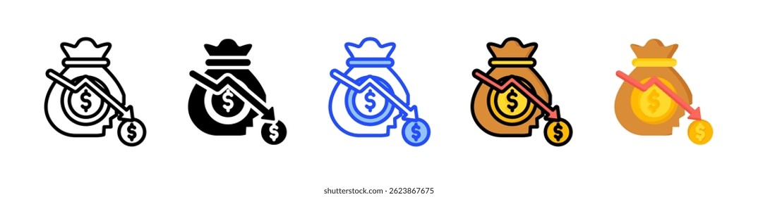 Colección de iconos de crisis financiera con varios estilos