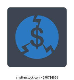 Financial Crash icon from Commerce Buttons OverColor Set. Vector style is smooth blue colors, flat square rounded button, white background.