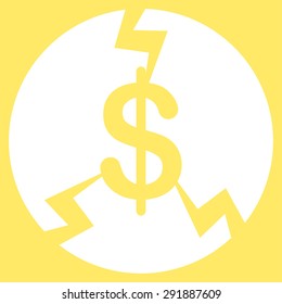Financial Crash icon from Commerce Set. Vector style: flat symbol, white color, rounded angles, yellow background.