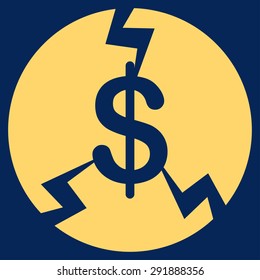 Financial Crash icon from Commerce Set. Vector style: flat symbol, yellow color, rounded angles, blue background.