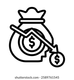 Financial Crash Line Vector Illustration On White Background.