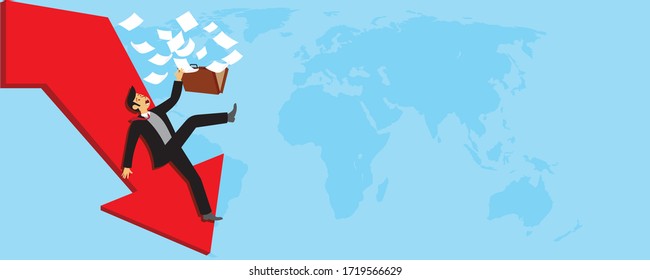 Financial crash vector concept with world map background and copy space 