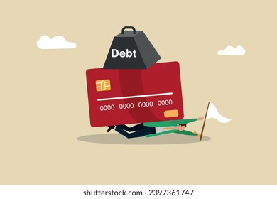 financial and Credit card debt, financial problem, loan or obligation to pay bac, money trouble or despair, The businessman is crushed under the pressure of financial debt