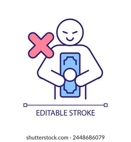 Financial crime RGB color icon. Illegal gains. Criminal activities, unlawful profit. Money scam, corruption. Isolated vector illustration. Simple filled line drawing. Editable stroke