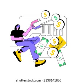 Financial crimes abstract concept vector illustration. Financial fraud, economic crime commission, money laundering, black market goods, tax evasion scandal, investment scam abstract metaphor.