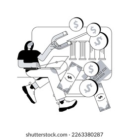 Financial crimes abstract concept vector illustration. Financial fraud, economic crime commission, money laundering, black market goods, tax evasion scandal, investment scam abstract metaphor.