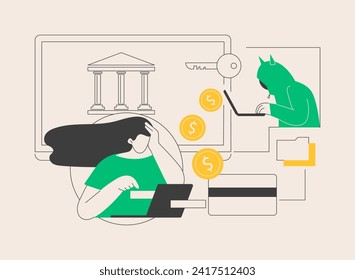 Financial crimes abstract concept vector illustration. Financial fraud, economic crime commission, money laundering, black market goods, tax evasion scandal, investment scam abstract metaphor.