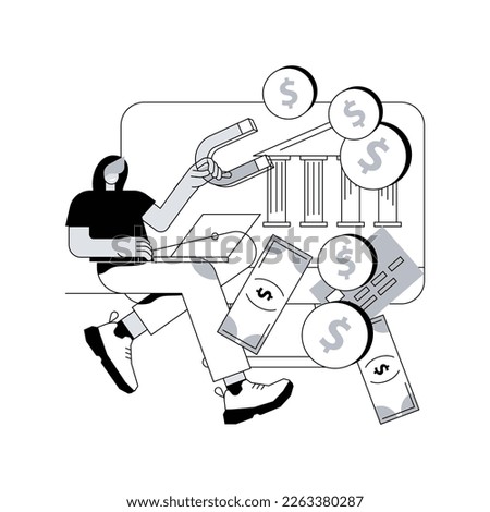 Financial crimes abstract concept vector illustration. Financial fraud, economic crime commission, money laundering, black market goods, tax evasion scandal, investment scam abstract metaphor.