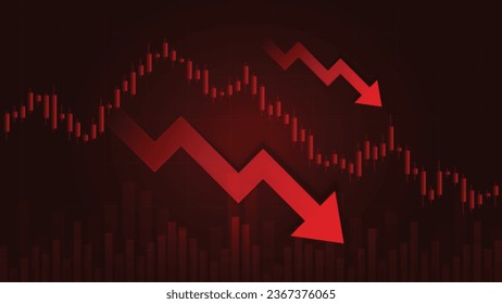 Financial Crisis Chart Background for Forex Trading, Cryptocurrency, Stock Market Trading. Recession Red Graph Stock Market Crash and Loss Trading with Red Arrow Graph Down.