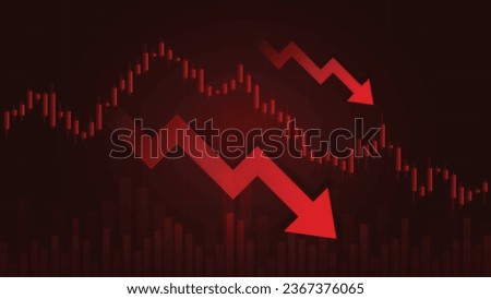 Financial Crisis Chart Background for Forex Trading, Cryptocurrency, Stock Market Trading. Recession Red Graph Stock Market Crash and Loss Trading with Red Arrow Graph Down.