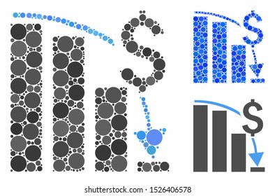 Financial crisis chart mosaic for financial crisis chart icon of spheric dots in variable sizes and shades. Vector dots are organized into blue mosaic.