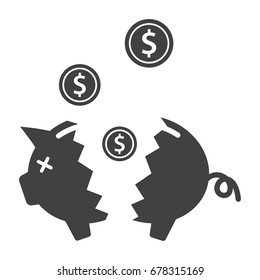 Financial crisis concept with broken piggy bank
