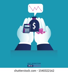 financial crisis concept. cost reduction strategy and analysis. pile of dollar coin fall down symbol. economic decline, downfall, crisis and bankrupt. Business vector illustration 