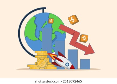 Financial crisis concept, Economic recession, Market crash, Bankruptcy, Corporate failure, Debt, Financial growth and economic downturn, Financial failure and money growth. flat vector illustration.