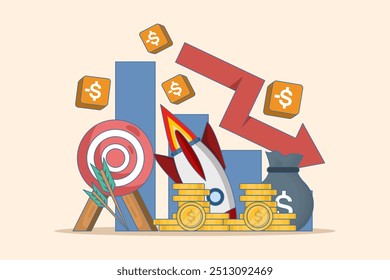 Financial crisis concept, Economic recession, Market crash, Bankruptcy, Corporate failure, Debt, Financial growth and economic downturn, Financial failure and money growth. flat vector illustration.