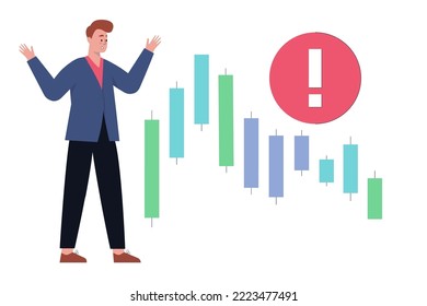 Financial crisis concept. Economy down. Stock market down. Vector illustration in a flat style