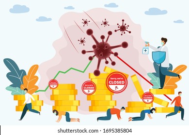 Financial Crisis Concept. The Impact Of Coronavirus On The Stock Exchange And The Global Economy. Covid-19 Virus Hits Market. Shares Fall Down. Markets Plunging. Economic Fallout From Coronavirus. 