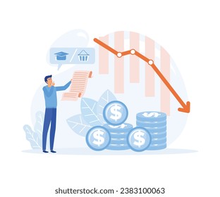 Financial crisis concept. Stock market crash, capital devaluation, poor economic situation. flat vector modern illustration 