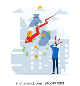 financial crisis concept. those small businesses that are depressed are experiencing a decline. company bankruptcy. The graph with the downward arrow shows the economy. flat vector illustration.