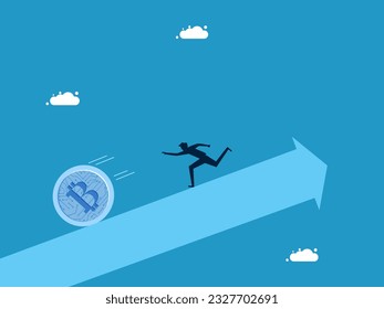 Financial Crisis or Digital Coin. Businessman chasing digital coin 