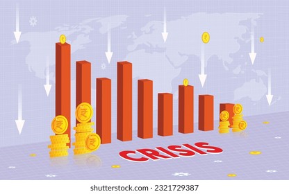 Financial Crisis Display with Decreasing Graph and Indian Currency Coins Illustration - Powered by Shutterstock - Get 15% off with code: PIKWIZARD15