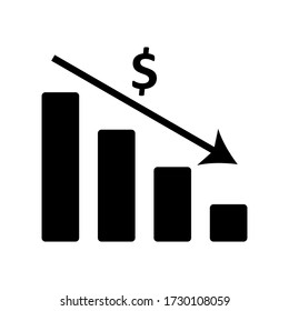 Financial crisis.  Dollar decrease. Infographic. Diagram vector icon. Declining chart