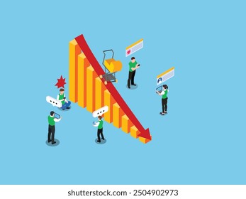Financial crisis, economic recession, bankruptcy, depression isometric 3d vector illustration concept for banner, website, illustration, landing page, flyer, etc.