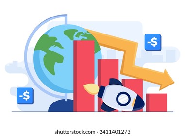 Financial crisis, Economic recession, Market crash, Bankruptcy, Company failure, Debt, Startup failure, Loss of money revenue flat illustration vector template