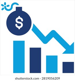 Financial Crisis Flat Blue Icon Collection