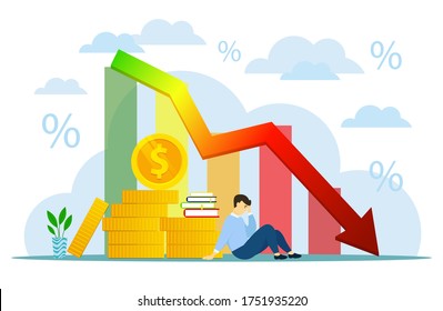 Financial crisis graph. icon style illustration for use in advertising, presentations, brochures, blogs, documents, forms and etc. Businessman bankrupt recession loss business vector concept 