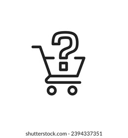 Financial crisis icon. Economic recession or inflation clipart. Cost of living concept. Shopping cart and question mark. Isolated line vector illustration.