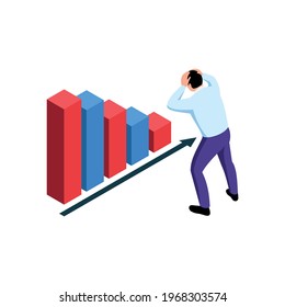 Financial Crisis Icon With Falling Chart And Man In Panic Isometric Vector Illustration