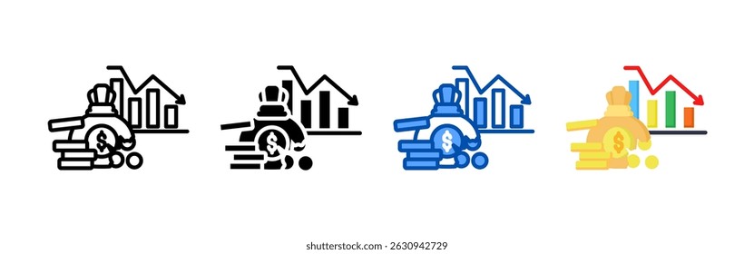 Icon-Set-Paket für die Finanzkrise. Multistyle-Icon-Kollektion, perfekt für Websites, Apps und Präsentationen. Einfache Vektorsymbol-Sammlung