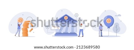 
Financial crisis illustration set. Characters suffering from financial loss, economical and investment problems. Stock market crash, speculative financial bubble and recession. Vector illustration.