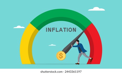 Financial Crisis Management Process, Finding a solution to the problem of inflation, Inflation estimator concept, inflation management, business people push the inflation measuring needle to lower it